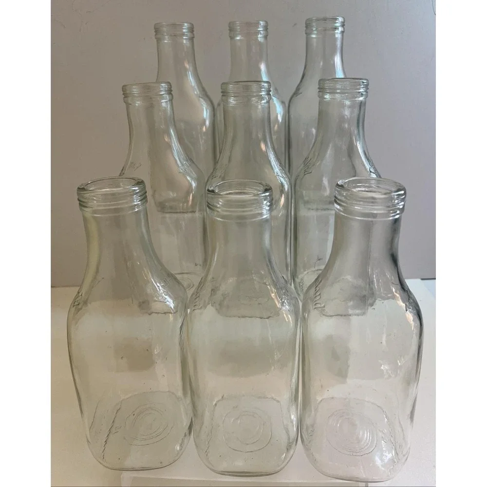 Vintage Farmland Clear Glass Quart Size Milk‎ Bottles Lot of 9 Includes No.13